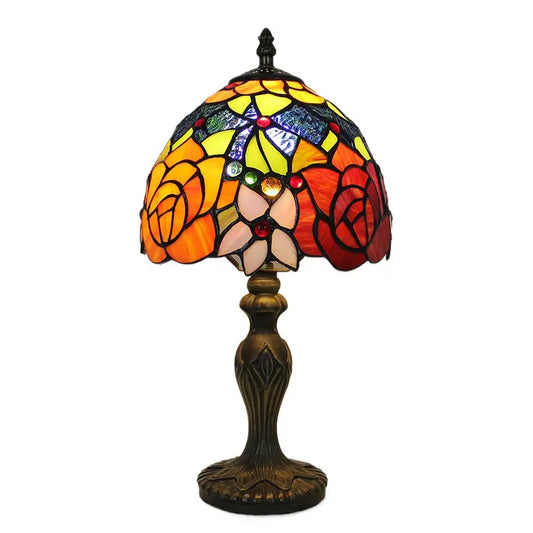 8inch Vintage Desk Light Stained Glass Rose Lampshade Tiffany Flower Lamp - CTL