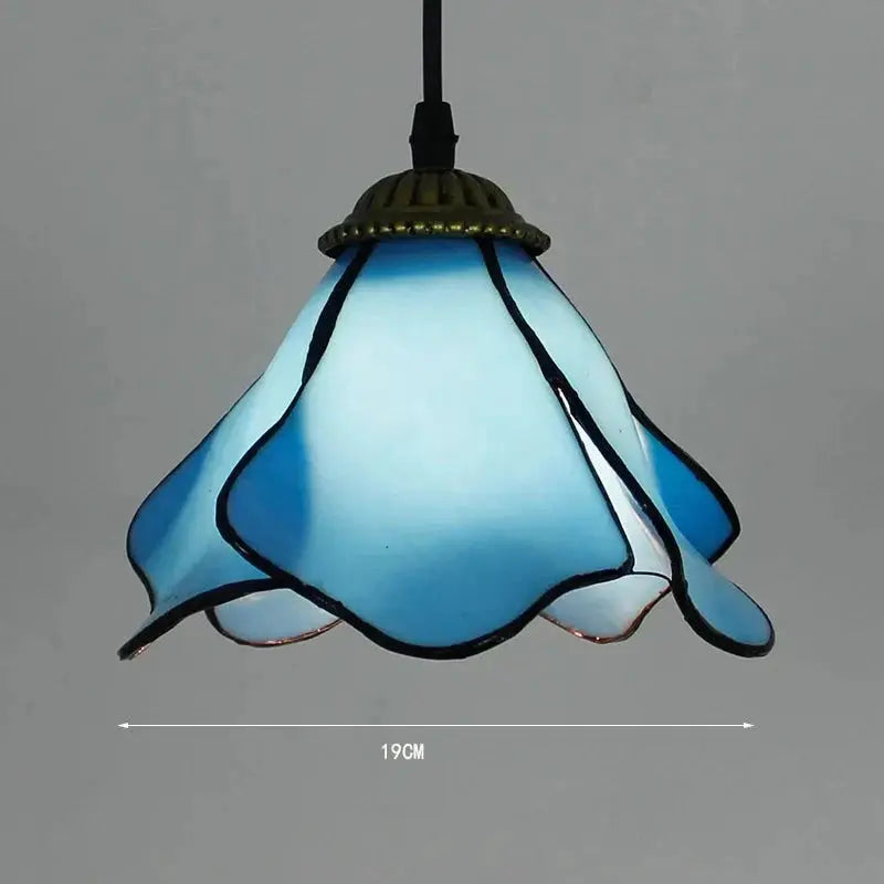 8inch Vintage Lily Tiffany Lamp Stained Glass Blue Lotus Lampshade Small Pendant Light - CTL