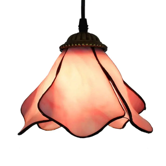 8inch Vintage Tiffany Lotus Lamp Floral Lampshade Small Pink Pendant Light - CTL