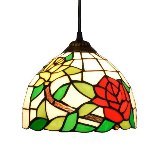 8inch Vintage Tiffany Stained Glass Bicolor Rose Lampshade Small Pendant Light - CTL