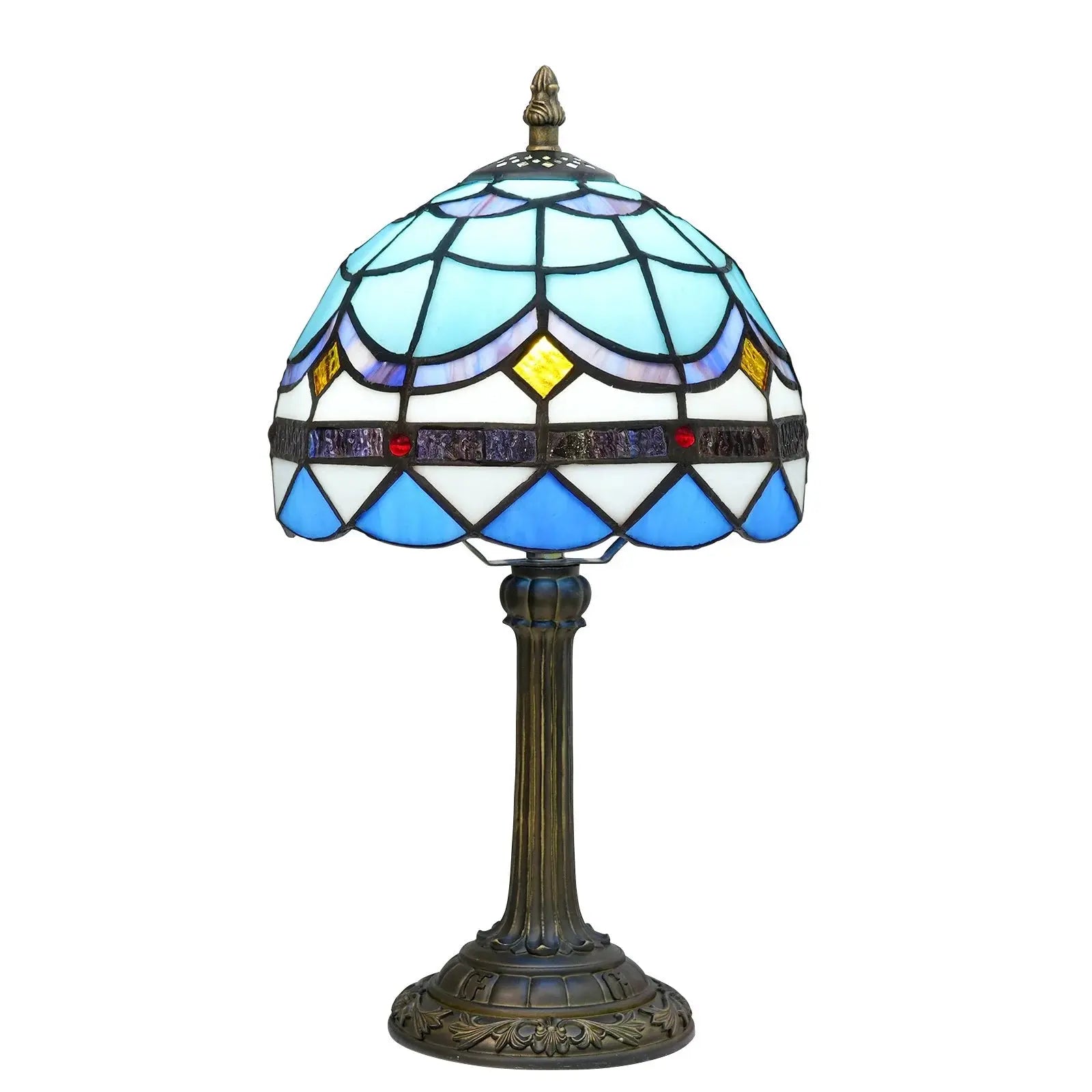 8inch Small Tiffany Style Lamp Stained Glass Blue Lampshade Vintage Desk Light - CTL