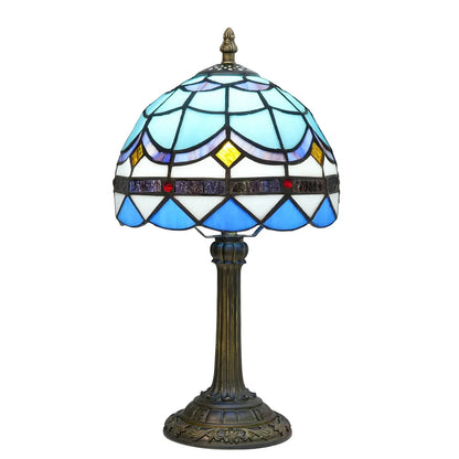 8inch Small Tiffany Style Lamp Stained Glass Blue Lampshade Vintage Desk Light - CTL