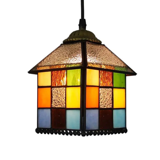 8inch Vintage Tiffany Stained Glass Diamond House Lampshade Small Pendant Light - CTL