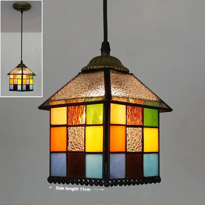 8inch Vintage Tiffany Stained Glass Diamond House Lampshade Small Pendant Light - CTL