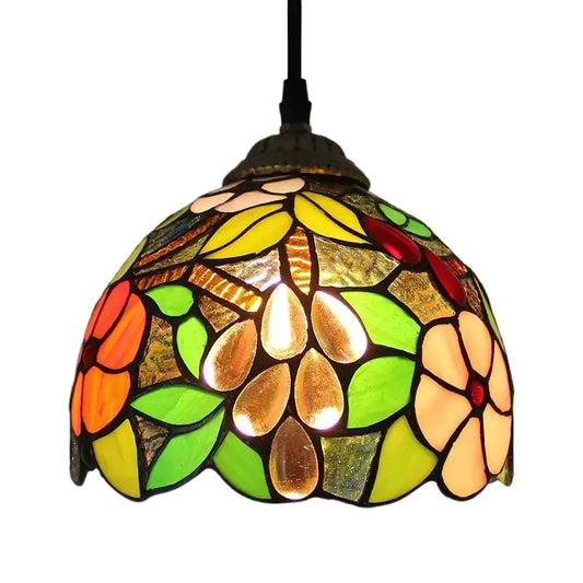 8inch Vintage Tiffany Stained Glass Grapes Floral Lampshade Small Pendant Light - CTL