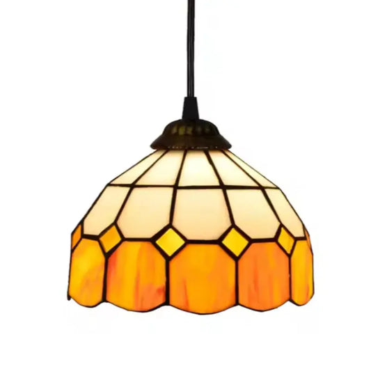 8inch Vintage Stained Glass Orange Lampshade Tiffany Style Mini Pendant Lights - CTL