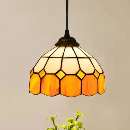 8inch Vintage Stained Glass Orange Lampshade Tiffany Style Mini Pendant Lights - CTL