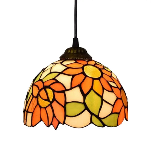 8inch Vintage Tiffany Stained Glass Sunflower Floral Lampshade Small Pendant Light - CTL