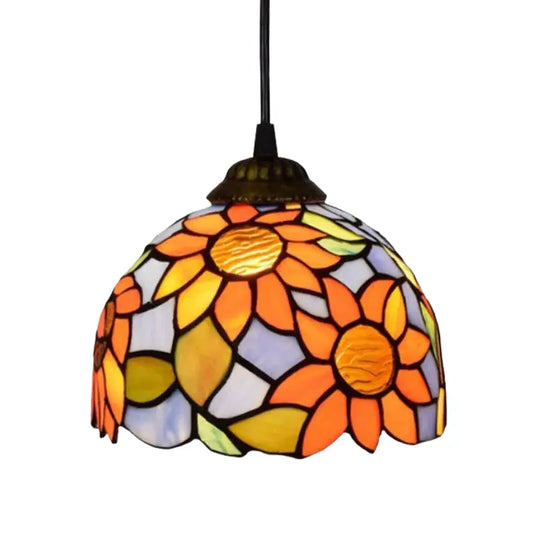 8inch Stained Glass Sunflower Floral Lampshade Small Tiffany Style Pendant Light - CTL