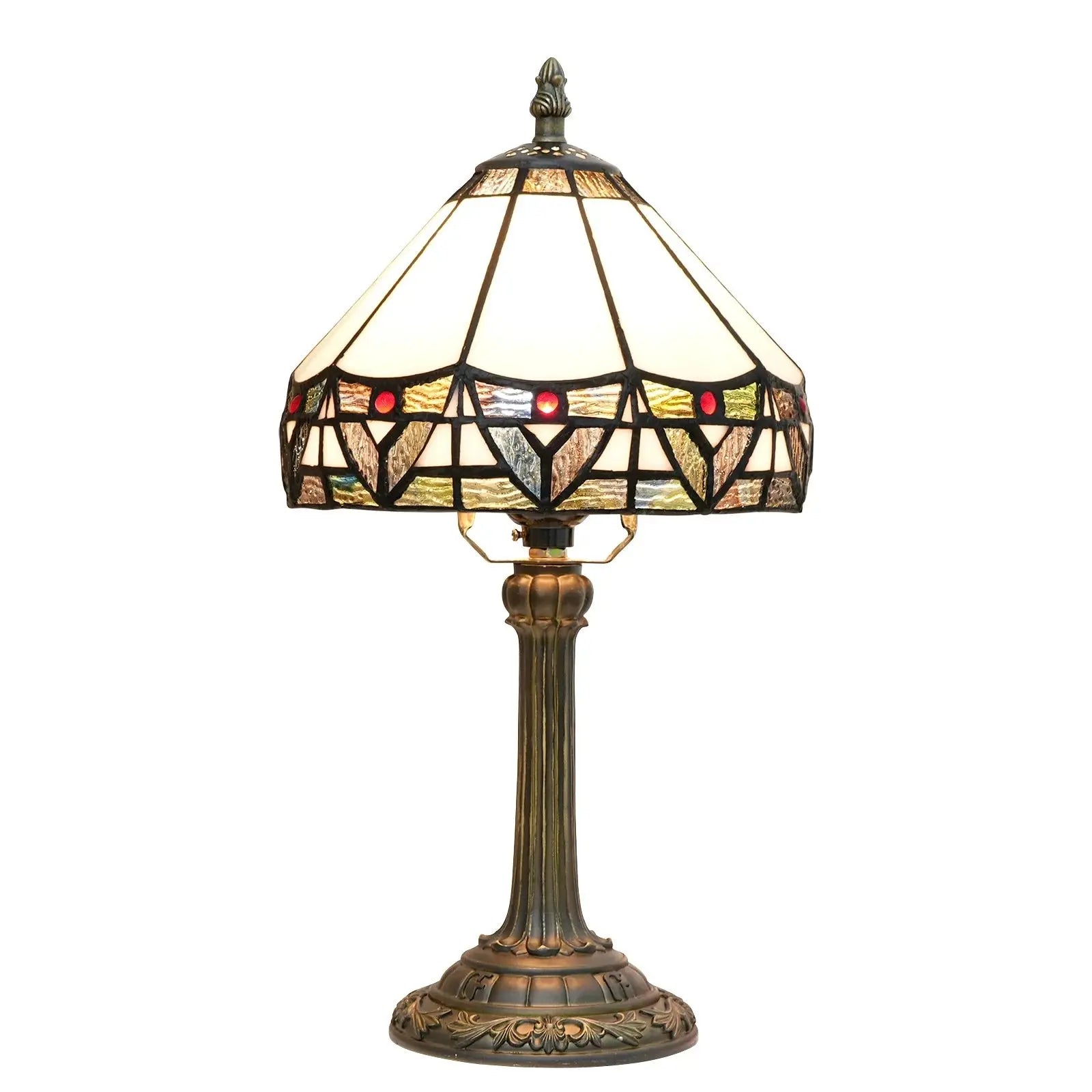 8inch White Tiffany Lamp Stained Glass Lampshade Vintage Table Lamp - CTL