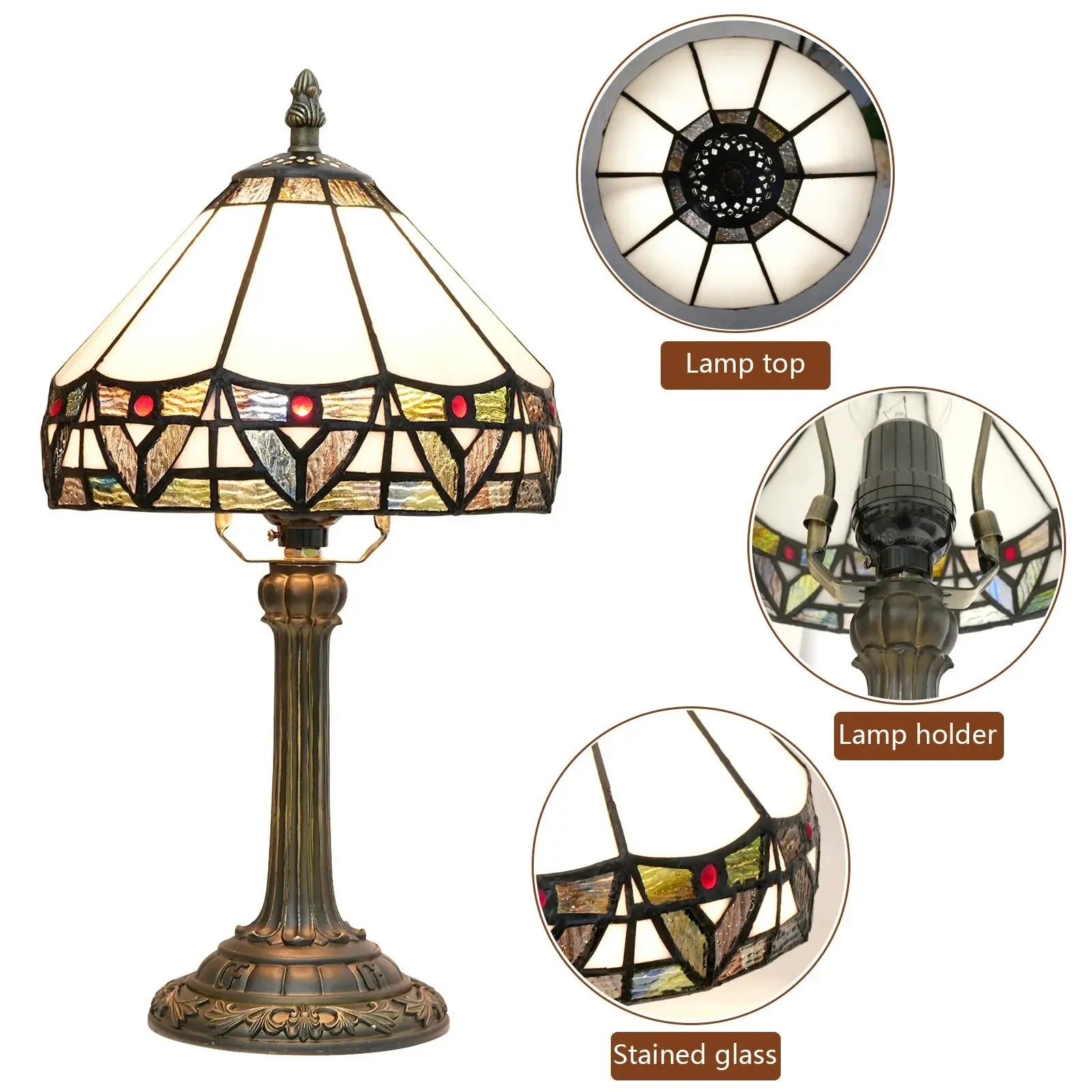 8inch White Tiffany Lamp Stained Glass Lampshade Vintage Table Lamp - CTL