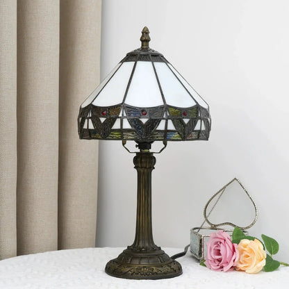 8inch White Tiffany Lamp Stained Glass Lampshade Vintage Table Lamp - CTL