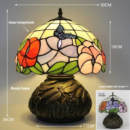12inch Tiffany Stained Glass Pearl Hummingbird Lampshade Vintage Desk Lamp - CTL