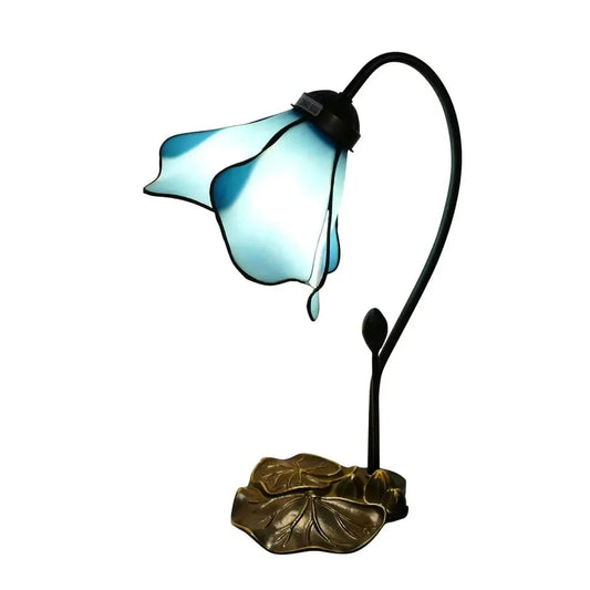 8inch 20cm Stained Glass Blue Lotus Lampshade Vintage Tiffany Table Lamp - CTL