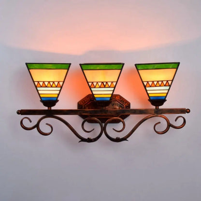 Classical Southeast Asian Style Three Light Sconce Tiffany Stained Glass Wall Lamp - CTL