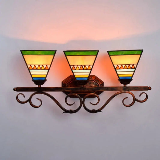 Classical Southeast Asian Style Three Light Sconce Tiffany Stained Glass Wall Lamp - CTL