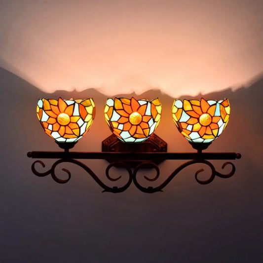 3 Light Wall Fixture Sconce with Sunflower Tiffany Stained Glass Lampshade - CTL
