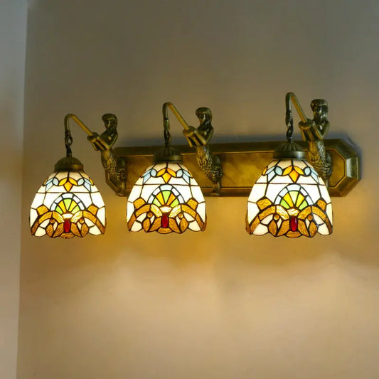 Classical Tiffany Triple Wall Sconce Stained Glass Baroque 3-head Wall Lamp - CTL