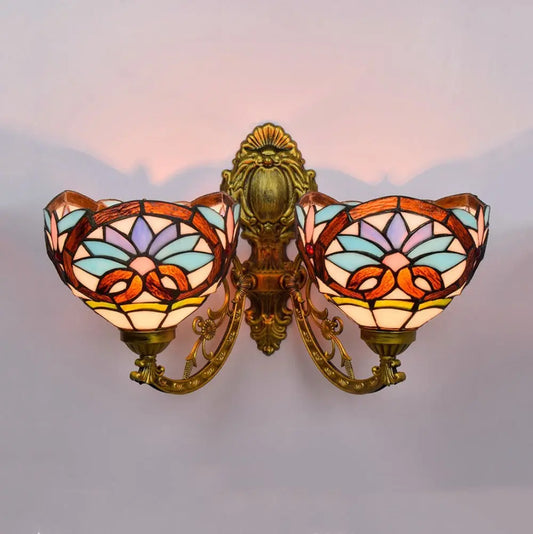 Tiffany Wall Sconce Baroque Stained Glass Double Head Wall Lamp - CTL