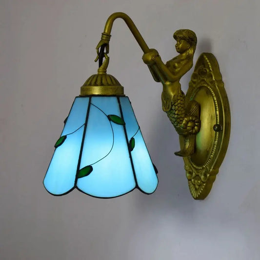 Dia15cm Stained Glass Blue Lampshade Tiffany Style Lamp Small Wall Sconce - CTL