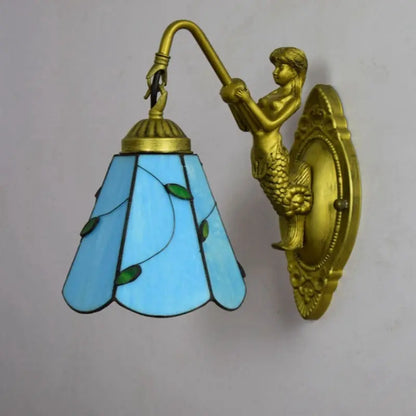 Dia15cm Stained Glass Blue Lampshade Tiffany Style Lamp Small Wall Sconce - CTL