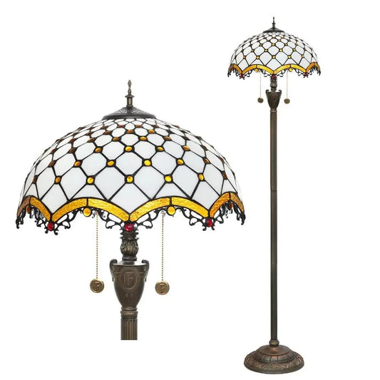 Dia40cm Art White Bead Lampshade Tiffany Stained Glass Floor Lamp - CTL