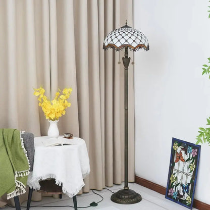 Dia40cm Art White Bead Lampshade Tiffany Stained Glass Floor Lamp - CTL