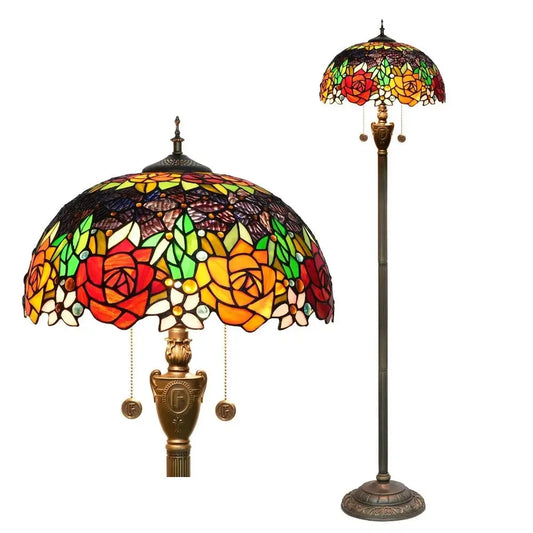 Dia40cm Art Stained Glass Rose Lampshade Tiffany Glass Floor Lamp - CTL
