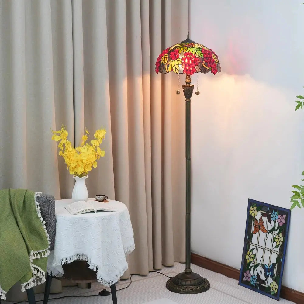 Dia40cm Handmade Harvest Grape Stained Glass Lampshade Tiffany Style Floor Lamps - CTL