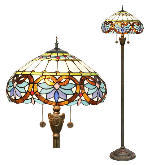 Dia40cm Stained Glass Blue Love Lampshade Handmade Vintage Tiffany Floor Lamp - CTL