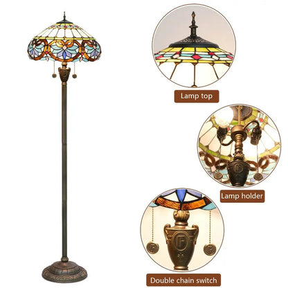 Dia40cm Stained Glass Blue Love Lampshade Handmade Vintage Tiffany Floor Lamp - CTL