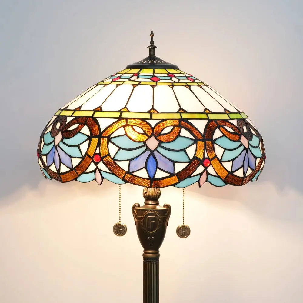 Dia40cm Stained Glass Blue Love Lampshade Handmade Vintage Tiffany Floor Lamp - CTL