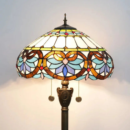 Dia40cm Stained Glass Blue Love Lampshade Handmade Vintage Tiffany Floor Lamp - CTL