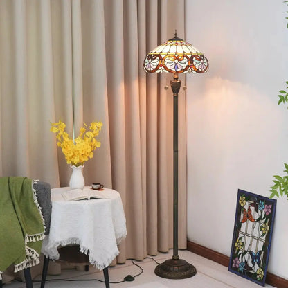 Dia40cm Stained Glass Blue Love Lampshade Handmade Vintage Tiffany Floor Lamp - CTL