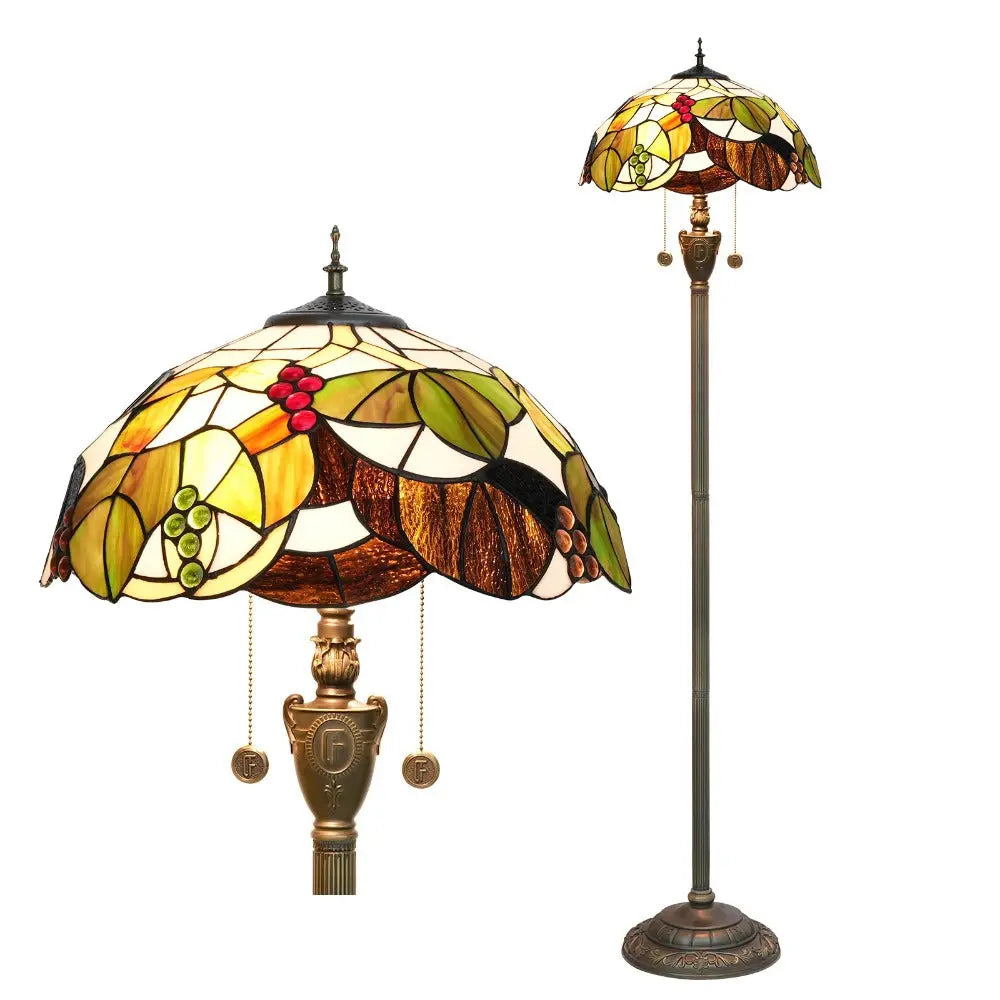 Dia40cm Stained Glass Brown Grape Lampshade Tiffany Floor Lamps for Living Room - CTL