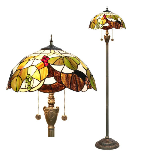 Dia40cm Stained Glass Brown Grape Lampshade Tiffany Floor Lamps for Living Room - CTL