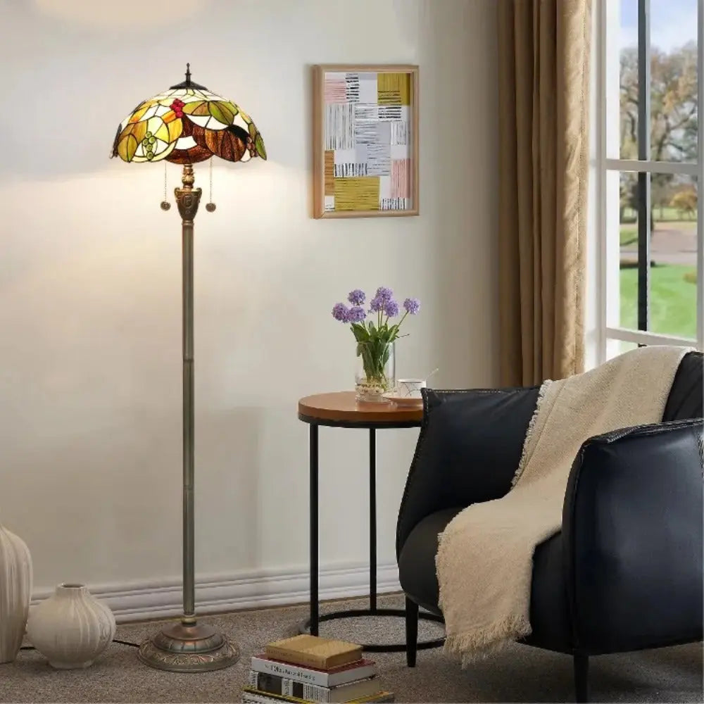 Dia40cm Stained Glass Brown Grape Lampshade Tiffany Floor Lamps for Living Room - CTL