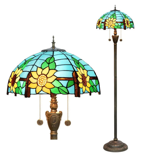 Dia40cm Stained Glass Floor Lamp Blue Sunflower Lampshade Tiffany Standard Lamp - CTL