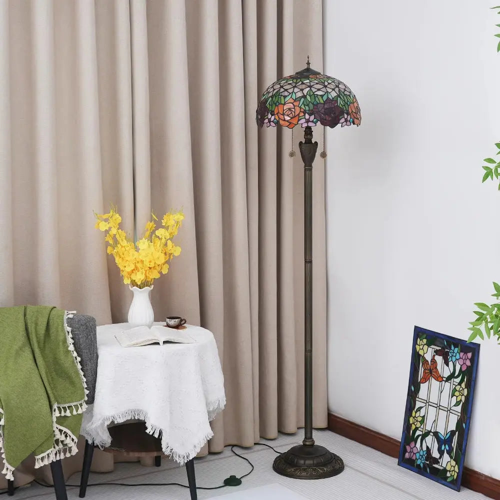 Dia40cm Stained Glass Gorgeous Rose Lampshade Tiffany Style Floor Lamps for Sale - CTL