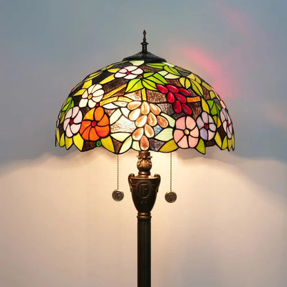 Dia40cm Stained Glass Grape Flower Lampshade Tiffany Style Standing Lamp - CTL