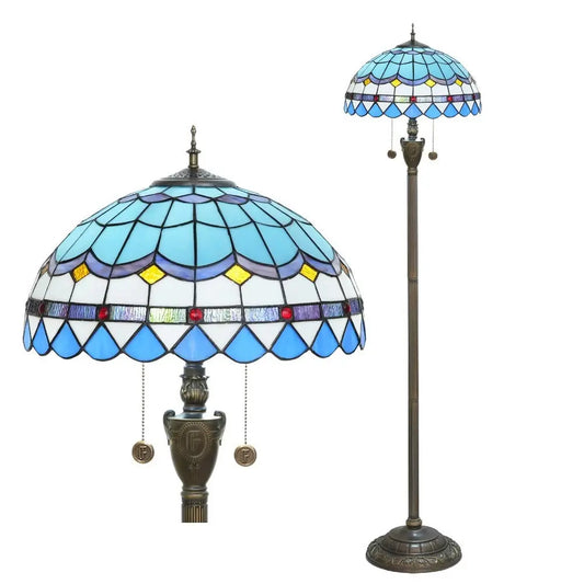 Dia40cm Stained Glass Mediterranean Sea Lampshade Blue Tiffany Floor Lamp - CTL