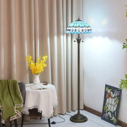 Dia40cm Stained Glass Mediterranean Sea Lampshade Blue Tiffany Floor Lamp - CTL