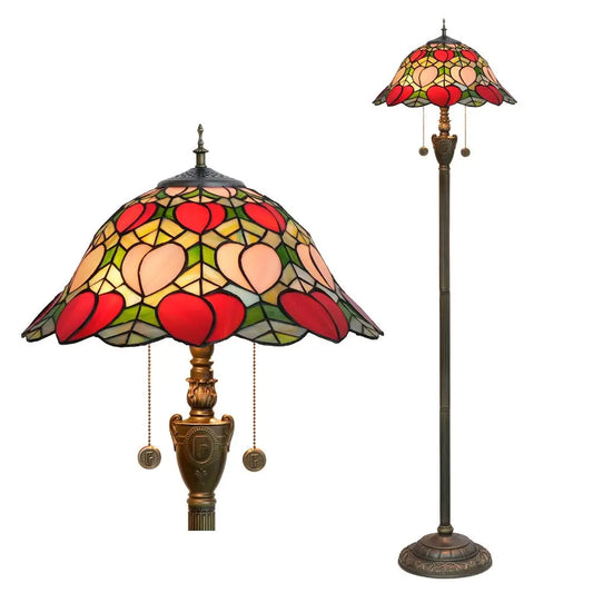 Dia40cm Pink Peach Art Lampshade Tiffany Stained Glass Floor Lamp - CTL