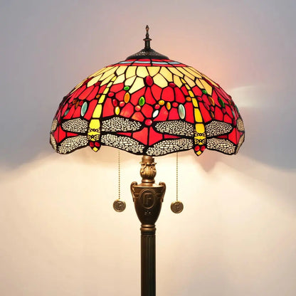 Dia40cm Stained Glass Red Dragonfly Art Lampshade Luxury Tiffany Standing Lamp - CTL