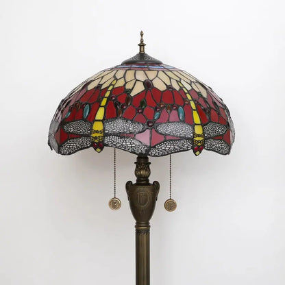 Dia40cm Stained Glass Red Dragonfly Art Lampshade Luxury Tiffany Standing Lamp - CTL