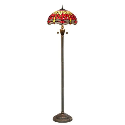 Dia40cm Stained Glass Red Dragonfly Art Lampshade Luxury Tiffany Standing Lamp - CTL