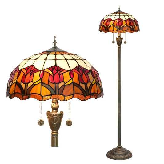 Dia40cm Red Tulip Art Lampshade Tiffany Stained Glass Floor Lamp - CTL