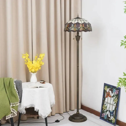Dia40cm Red Tulip Art Lampshade Tiffany Stained Glass Floor Lamp - CTL
