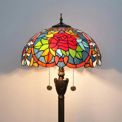 Dia40cm Tiffany Floor Lamps Antique Stained Glass Red Rose Lampshade Vintage Light - CTL