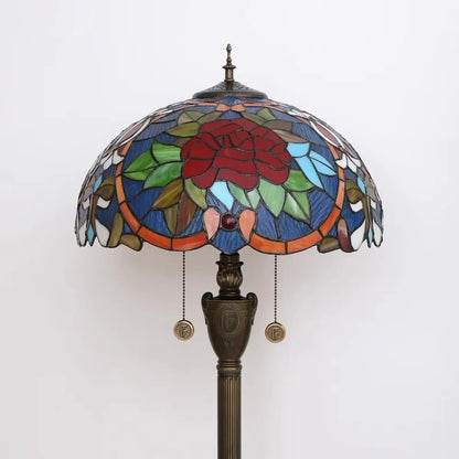 Dia40cm Tiffany Floor Lamps Antique Stained Glass Red Rose Lampshade Vintage Light - CTL